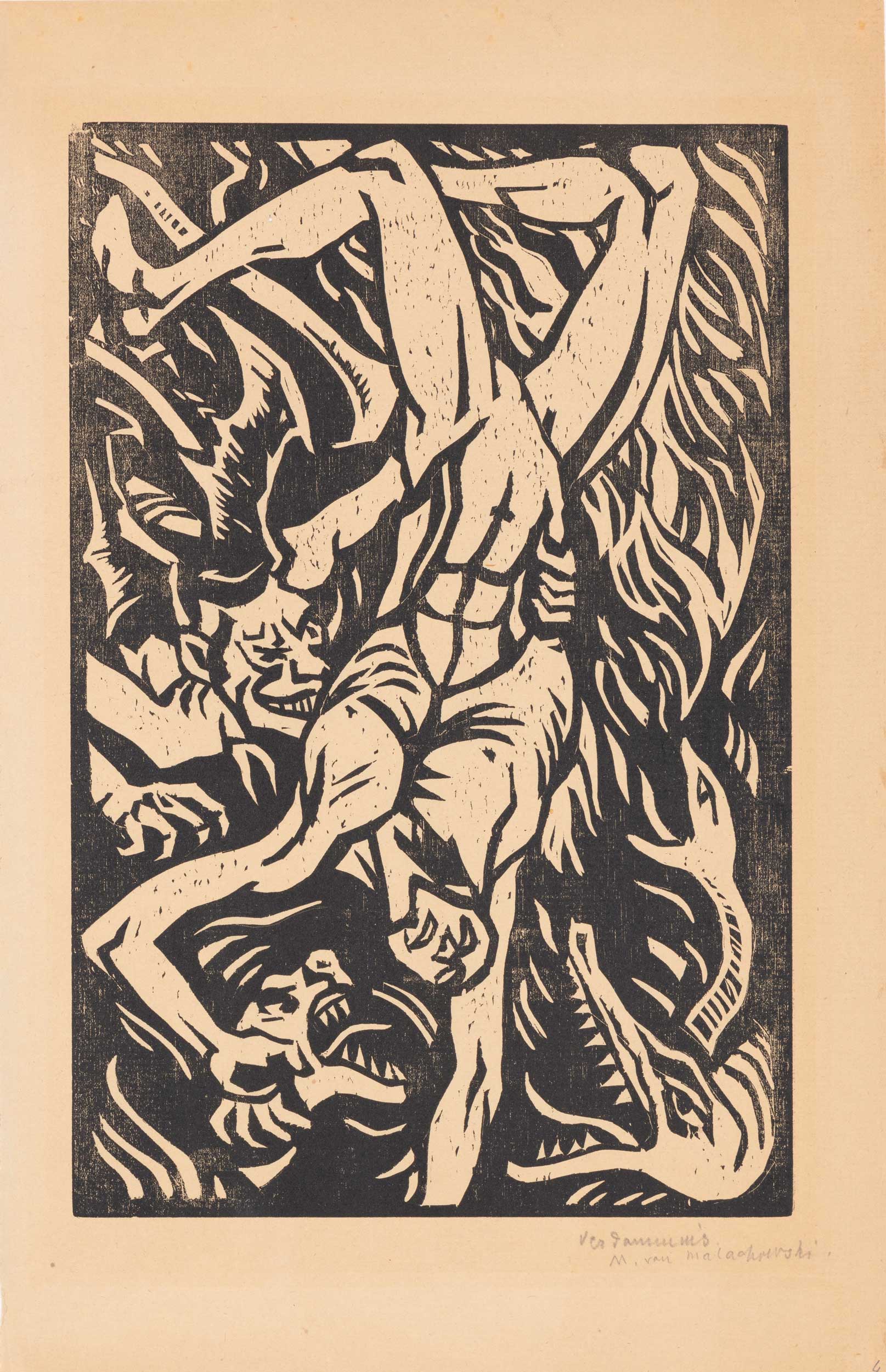 Marie von Malachowski-Nauen, Verdammnis, (one woodcut from a 19–part volume), 1922-1924