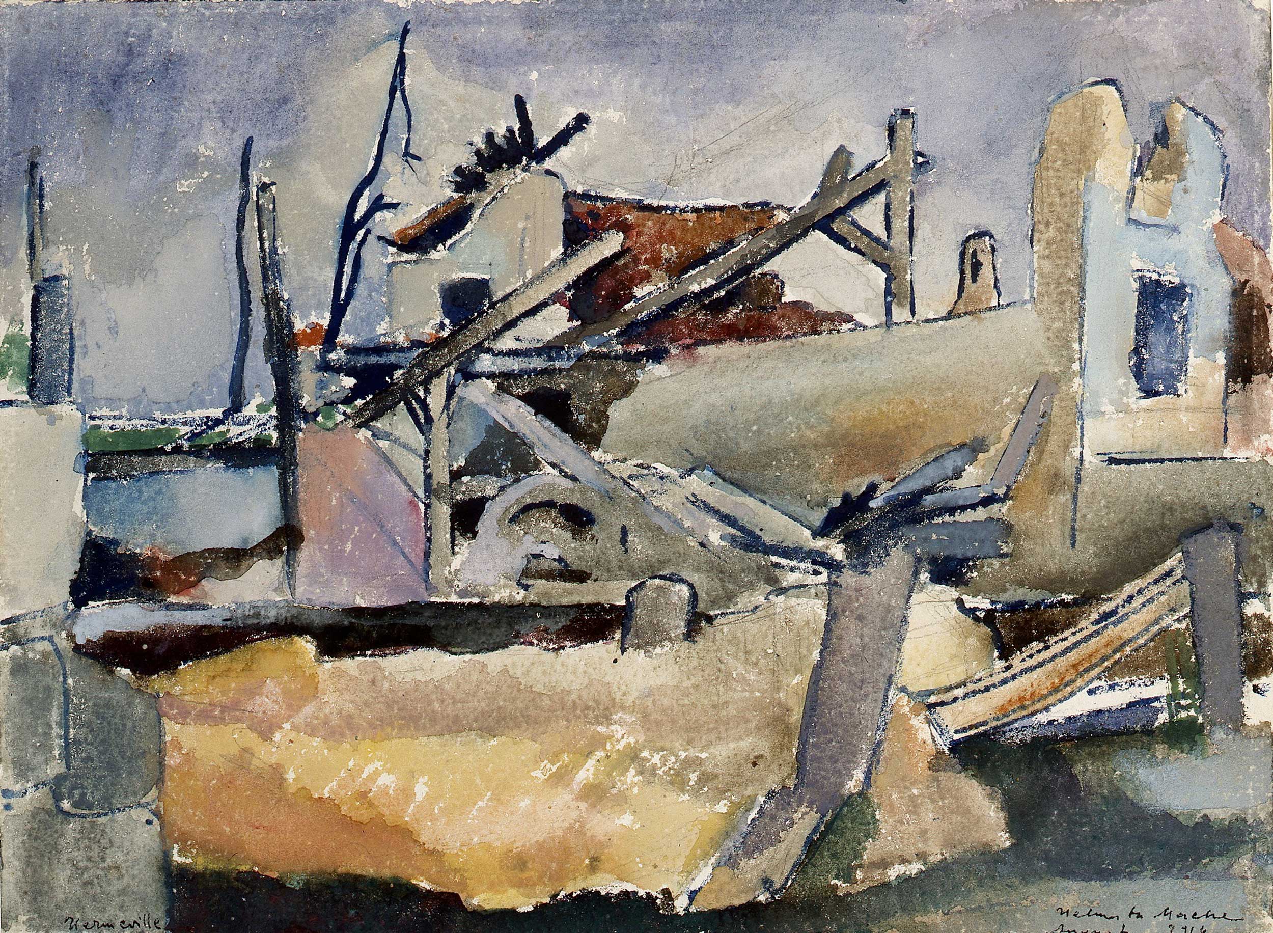 Helmuth Macke, Zerstörte Wassermühle bei Hermeville, 1916