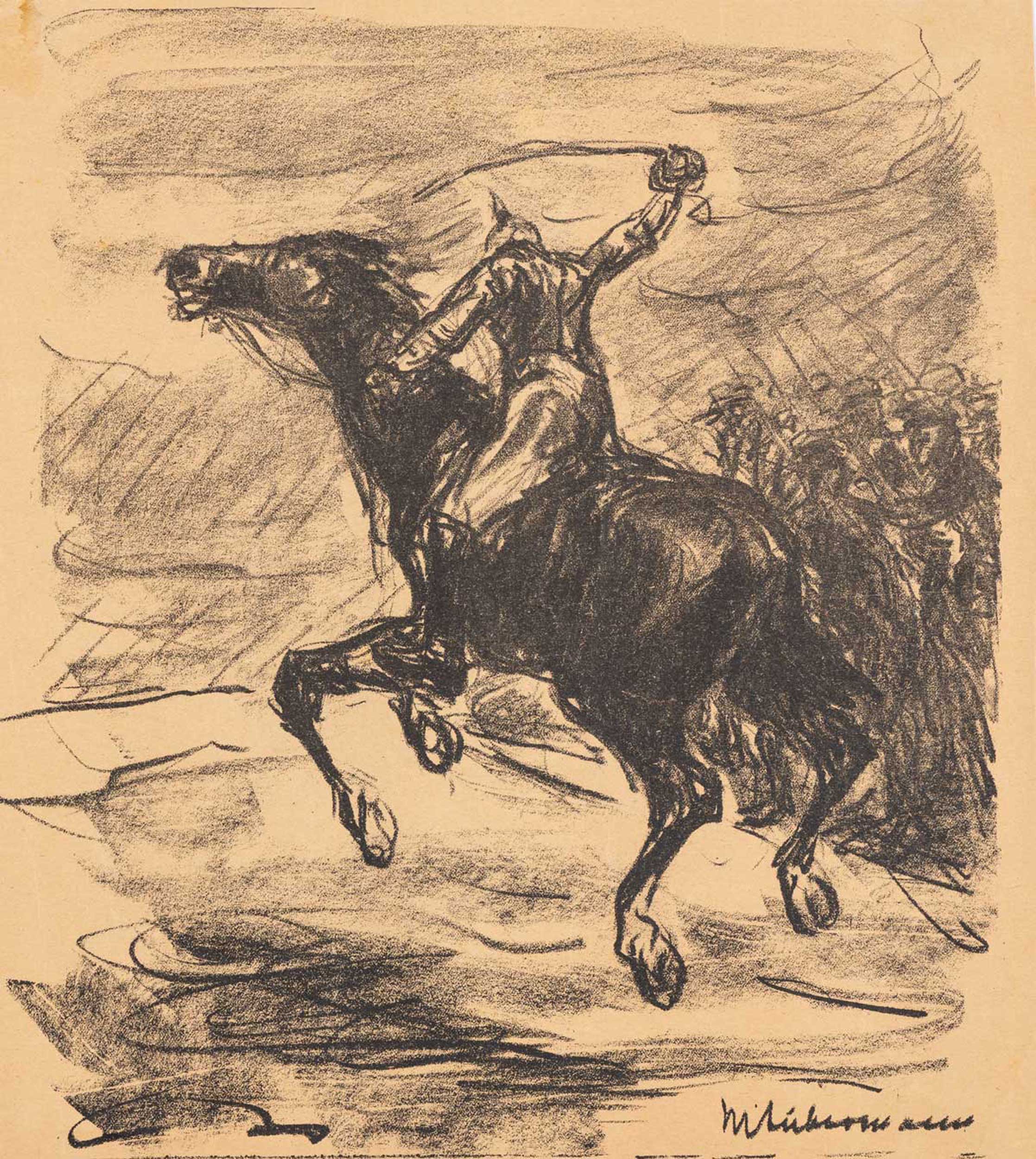 Max Liebermann, Attacke (Soldat auf galoppierendem Pferd),  from “Kriegszeit/Künstlerflugblätter”, 1914