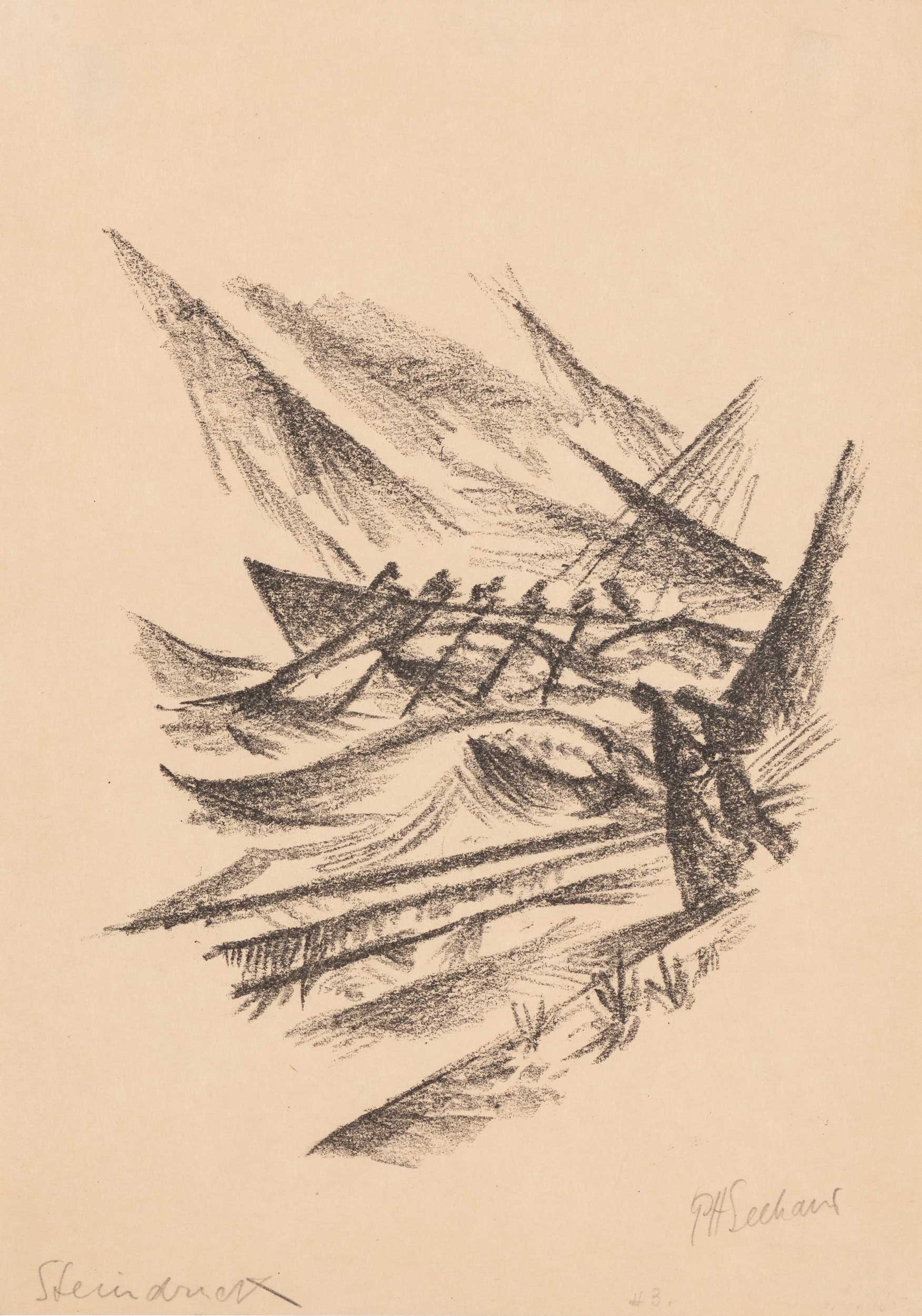 Paul Adolf Seehaus, Sturm (stürmische See mit ausfahrendem Ruderboot, zwei Frauen am Strand), (1915)